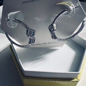 BLUE TOPAZ HOOP EARRINGS ON RHODIUM PLATING